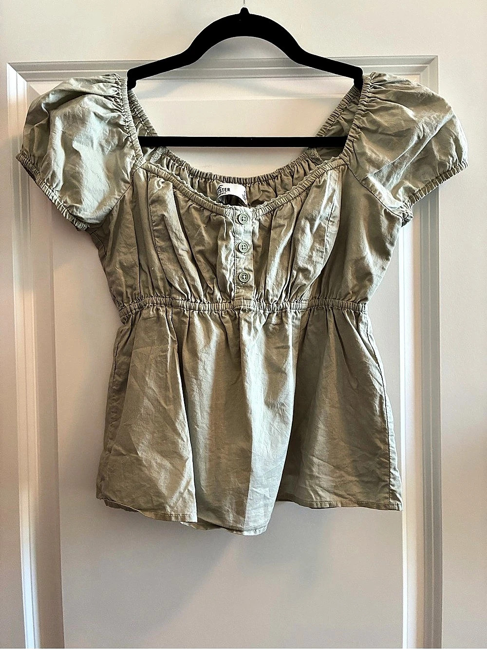 Hollister Green Puff Sleeve babydoll Blouse Size Small